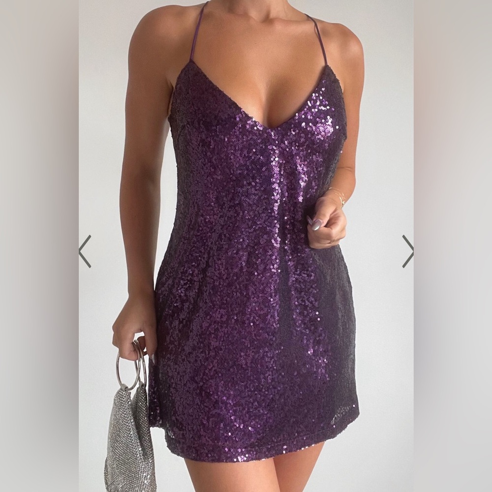BRAND NEW SHOWPO PURPLE SEQUIN MINI DRESS
